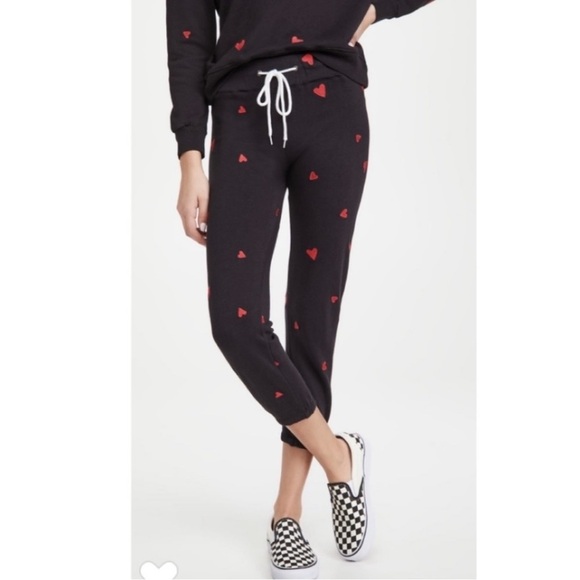 Monrow Heart Embroidered Sweatpants in Black- XS,S - Picture 1 of 10